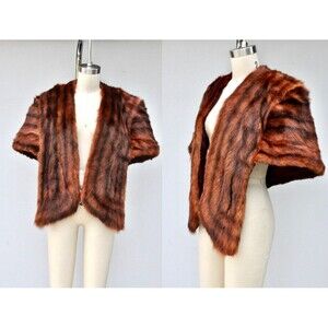 Vintage Mink Fur Stole Cape Capelet Wrap Shawl - POCKETS - 40s 50s Mid Century